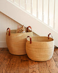 Large Storage Baskets with Leather Handles