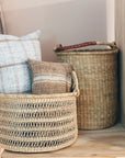 Natural Grass Lace Weave Floor Basket with Handles