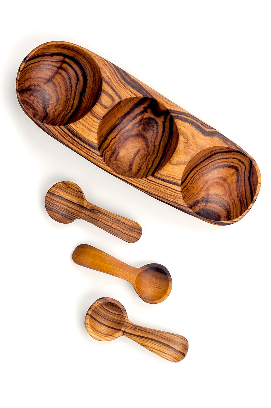 Olive wood Bowl and Spoon Trio