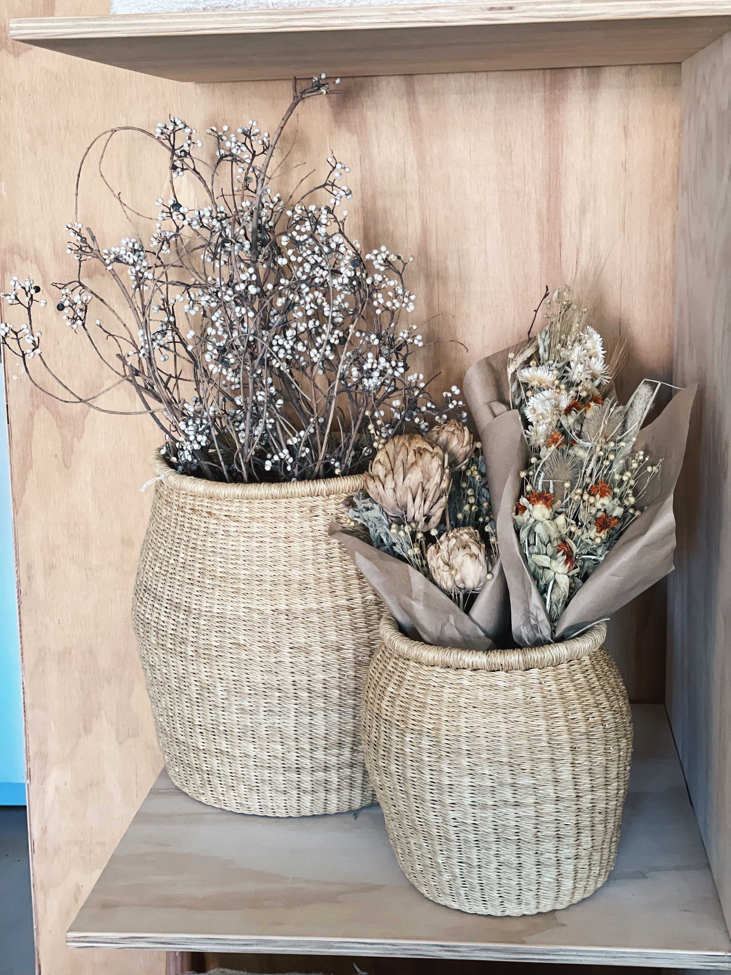 All Natural Elephant Grass Barrel Baskets