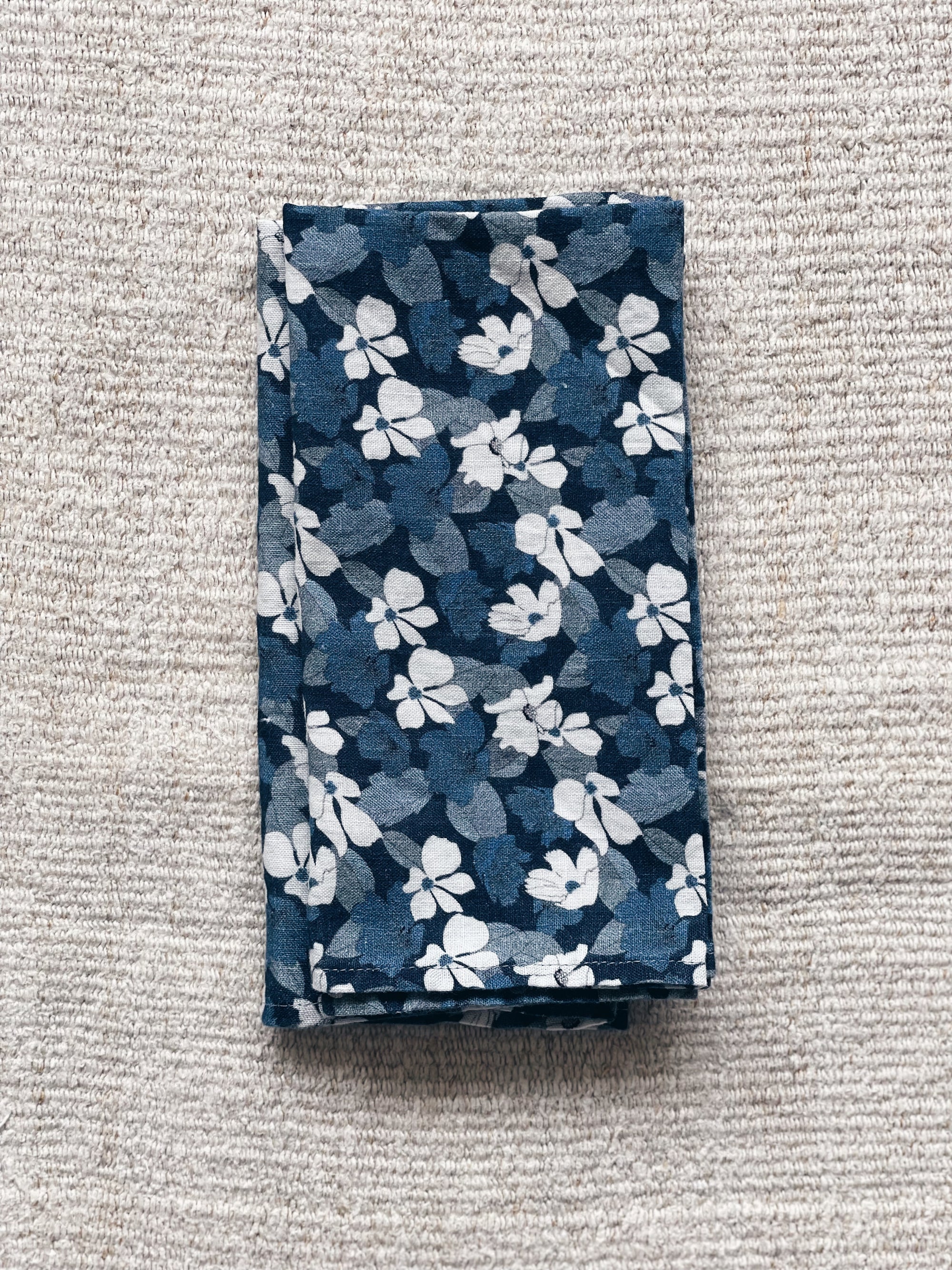 Blue Floral Linen Napkins