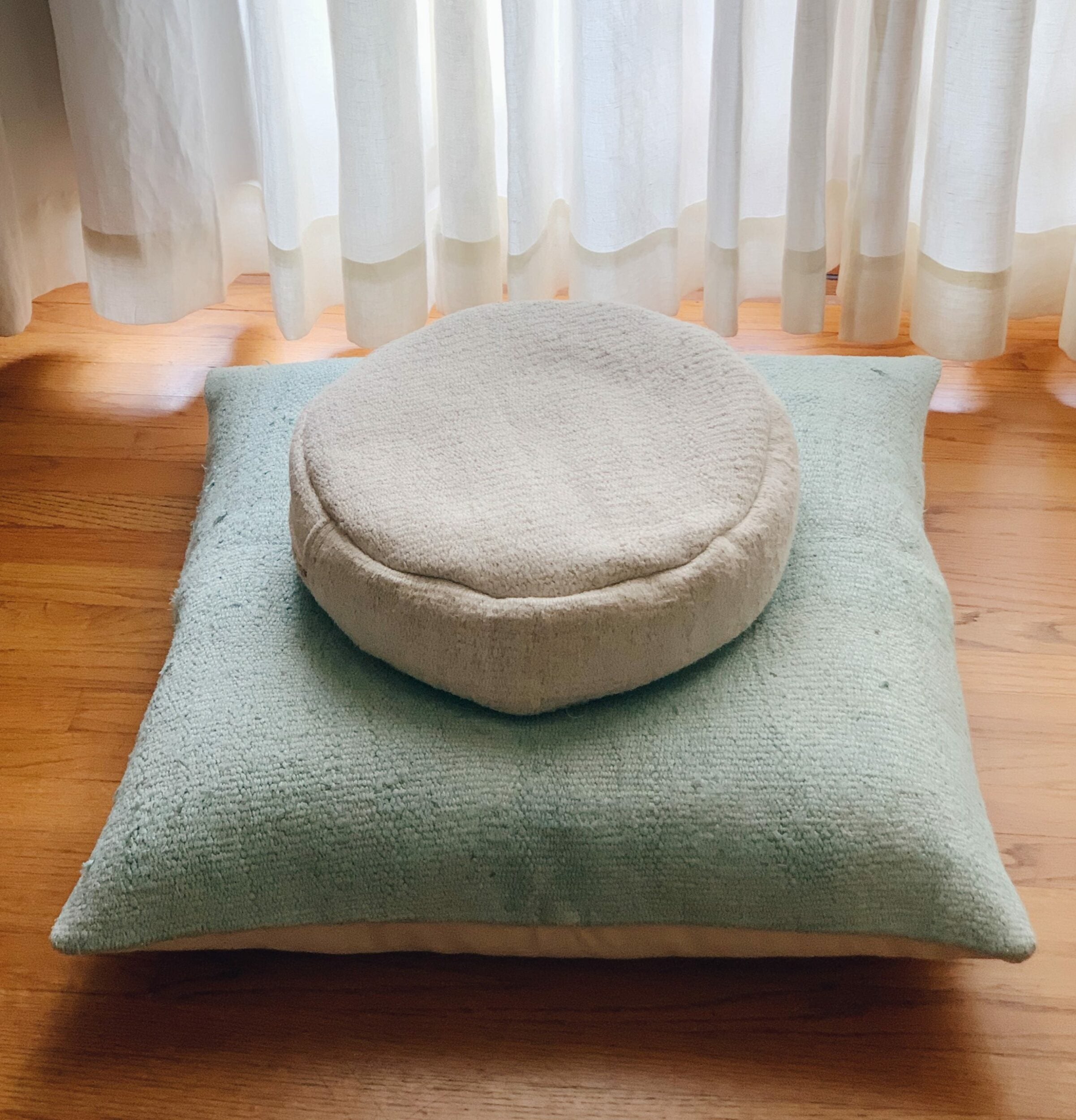 Meditation set of Zafu and Zabuton floor cushions with organic buckwheat  hulls