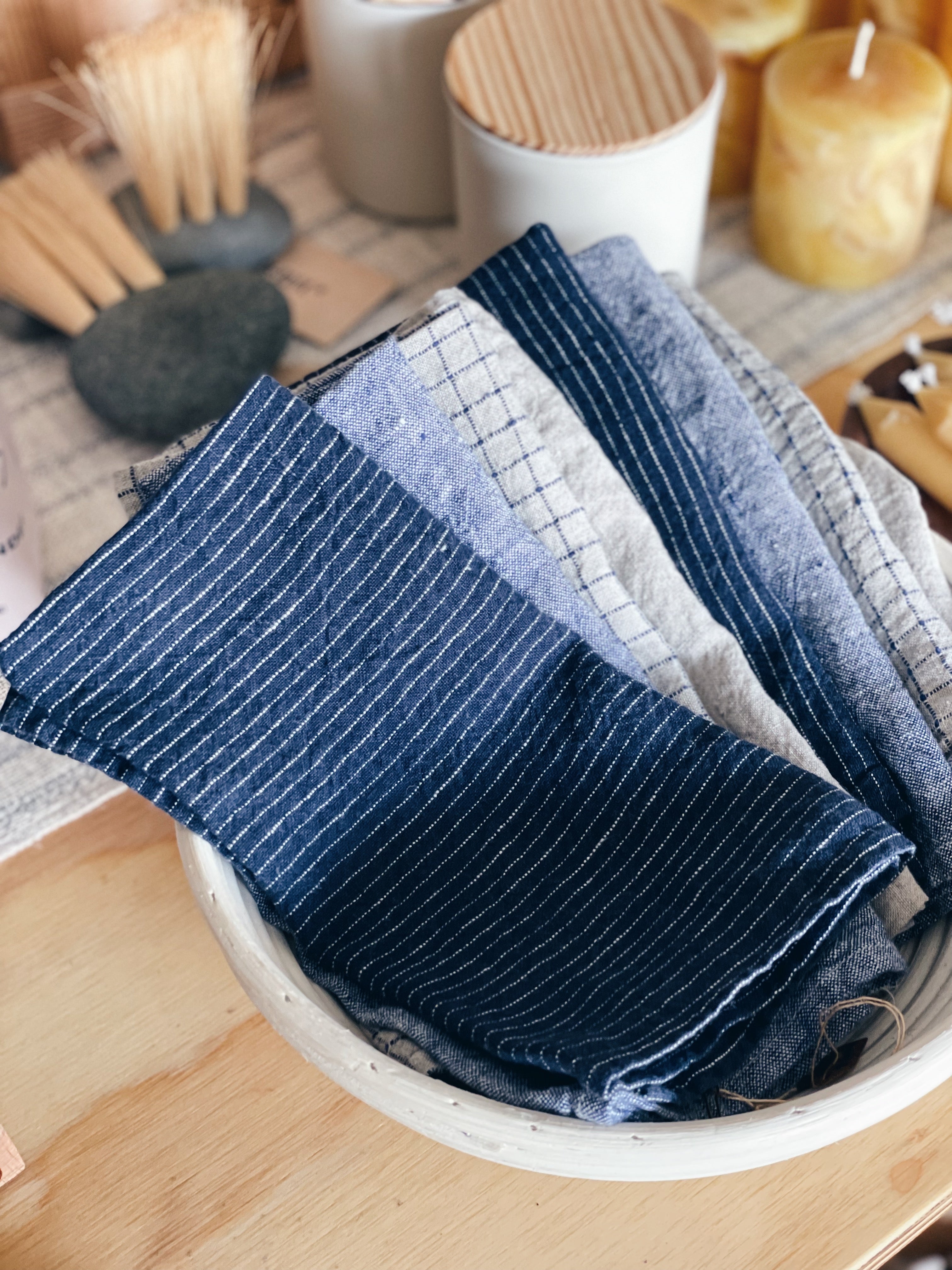 Navy Borsalino Striped Linen Napkins