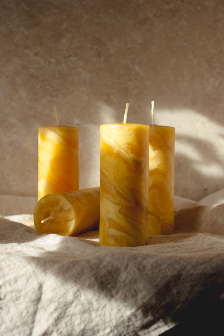 Marbled Beeswax Pillar Candles