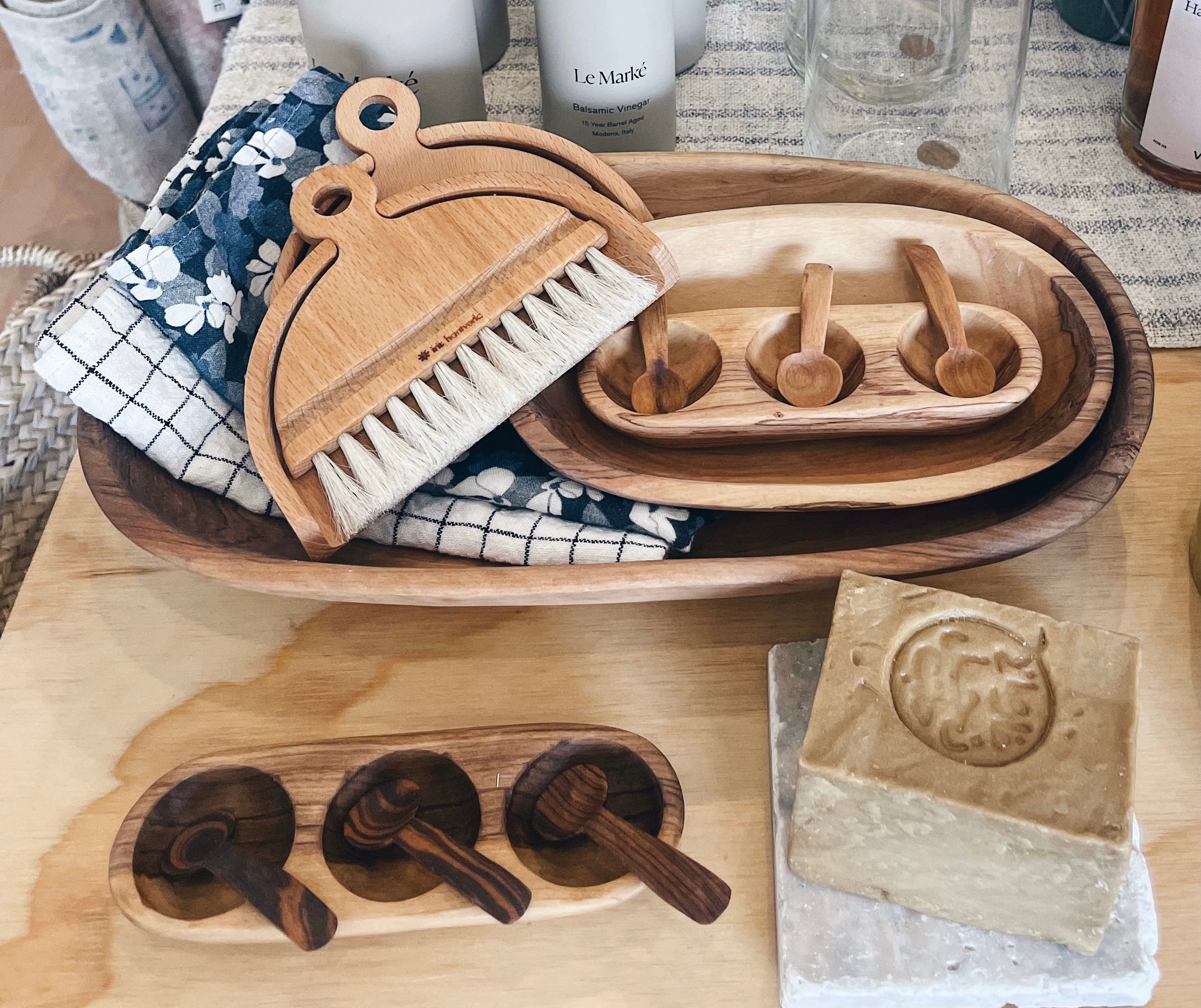 Olive wood Bowl and Spoon Trio